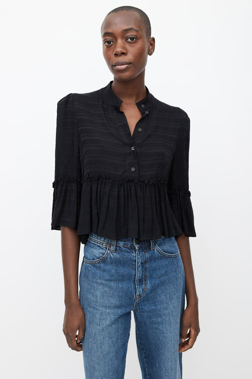 Smythe Black Ruffle 
Stripe Three-Quarter Sleeve Crop Blouse