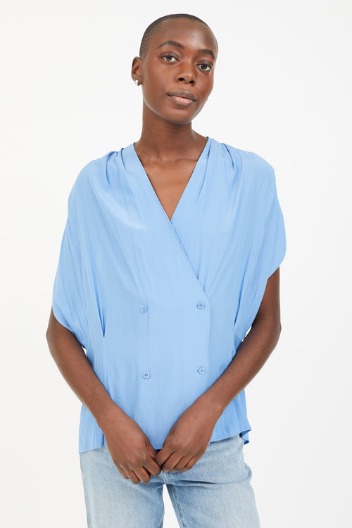 Smythe Blue Double Breasted Cap Sleeve Blouse