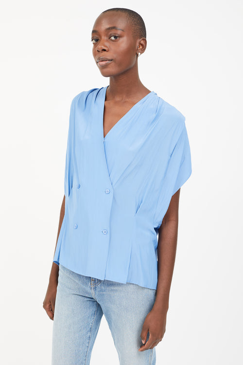 Smythe Blue Double Breasted Cap Sleeve Blouse