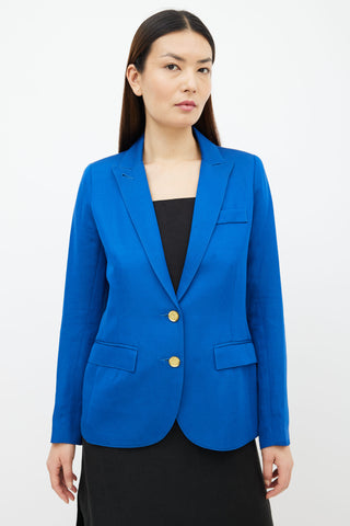 Smythe Blue Satin 
Gold-Tone Buttons Blazer