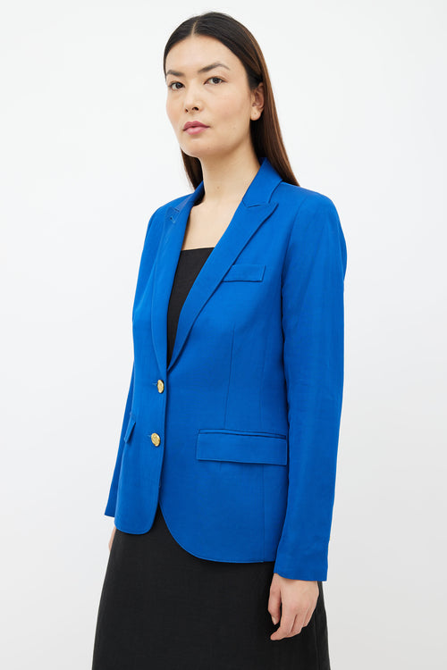 Smythe Blue Satin 
Gold-Tone Buttons Blazer