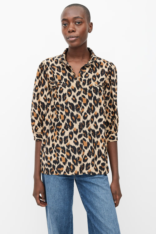 Smythe Brown 
Black Printed Pattern Three-Quarter Sleeve Blouse