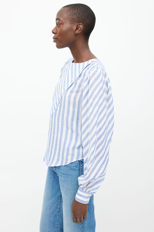 Smythe White 
Light Blue Linen Stripe Asymmetrical Blouse 