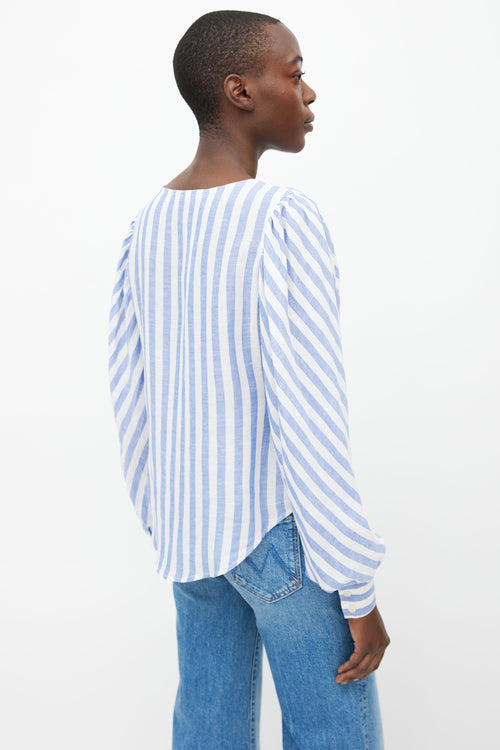 Smythe White 
Light Blue Linen Stripe Asymmetrical Blouse 