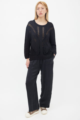 Smythe x Augden Black Crochet 
Knit Ruffle Sweater