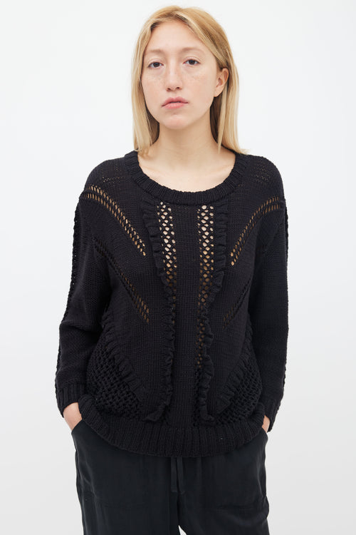 Smythe x Augden Black Crochet 
Knit Ruffle Sweater