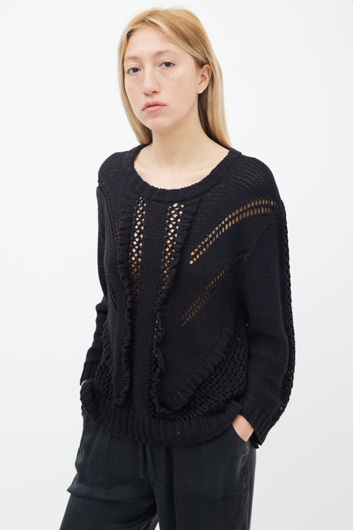 Smythe x Augden Black Crochet 
Knit Ruffle Sweater