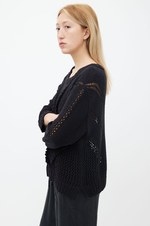 Smythe x Augden Black Crochet 
Knit Ruffle Sweater