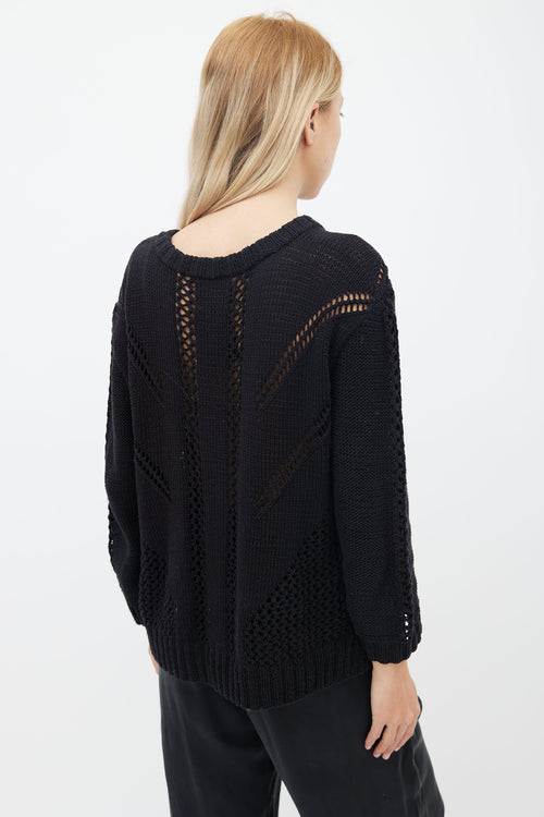 Smythe x Augden Black Crochet 
Knit Ruffle Sweater