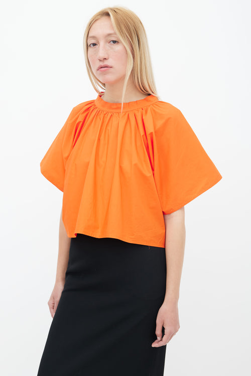 Orange Gathered Short Sleeve Blouse