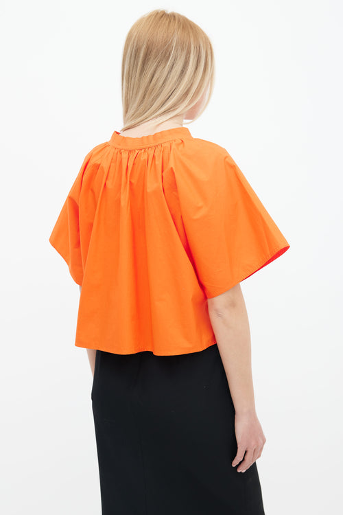 Orange Gathered Short Sleeve Blouse