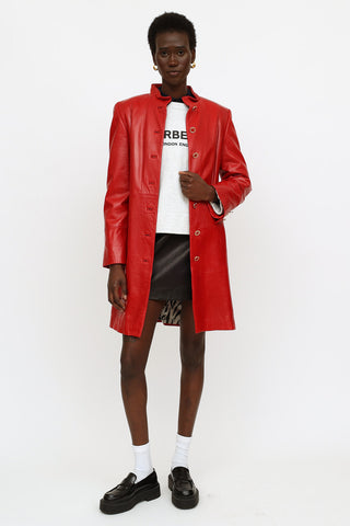 St. John Red Leather Long Jacket