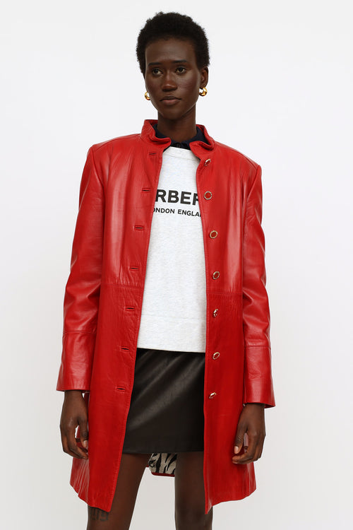 St. John Red Leather Long Jacket