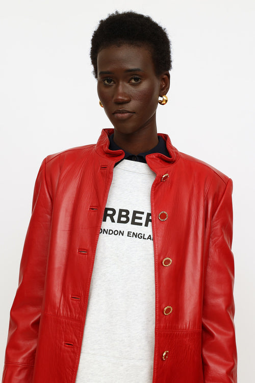 St. John Red Leather Long Jacket