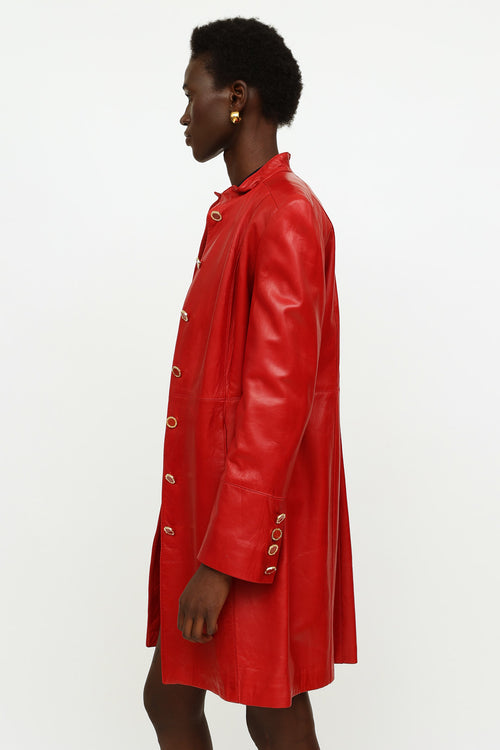 St. John Red Leather Long Jacket