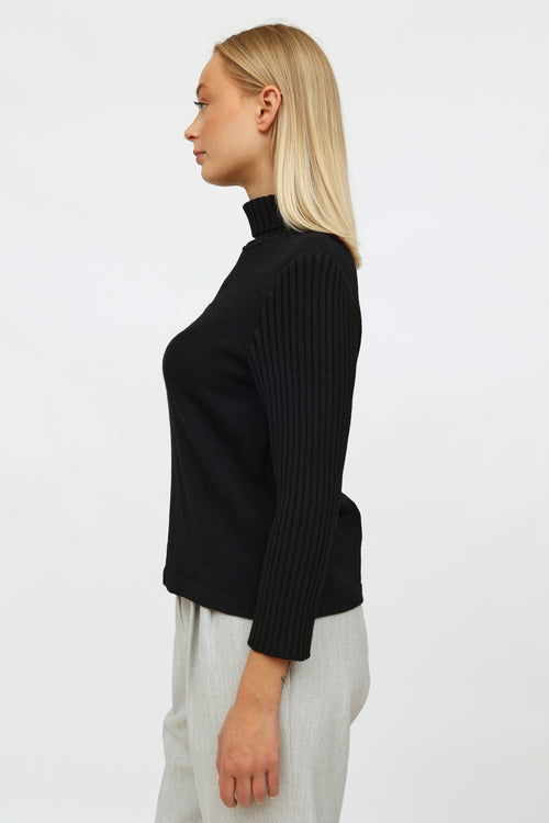 St. John Black Knit Embroidered Turtleneck