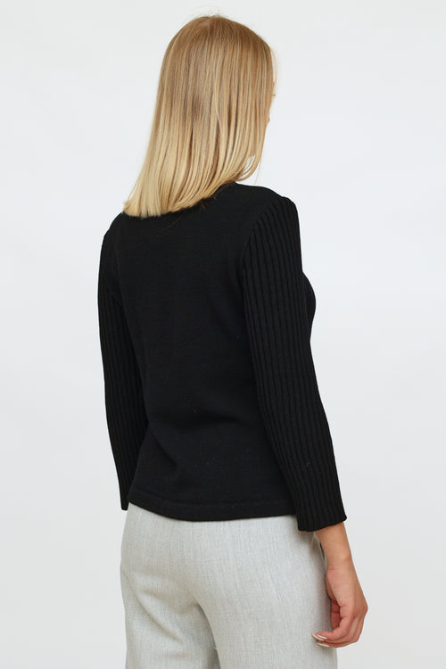 St. John Black Knit Embroidered Turtleneck