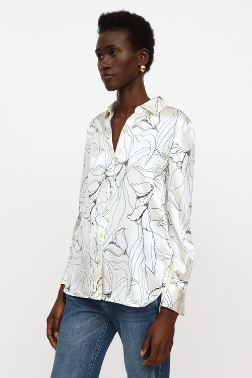 St. John White 
Black Silk Button Up Top