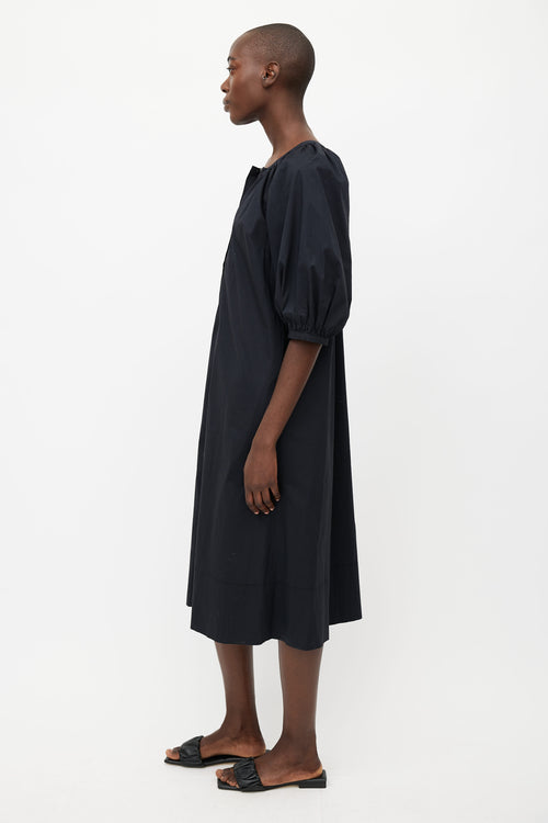 Staud Black Gathered Button Up Dress