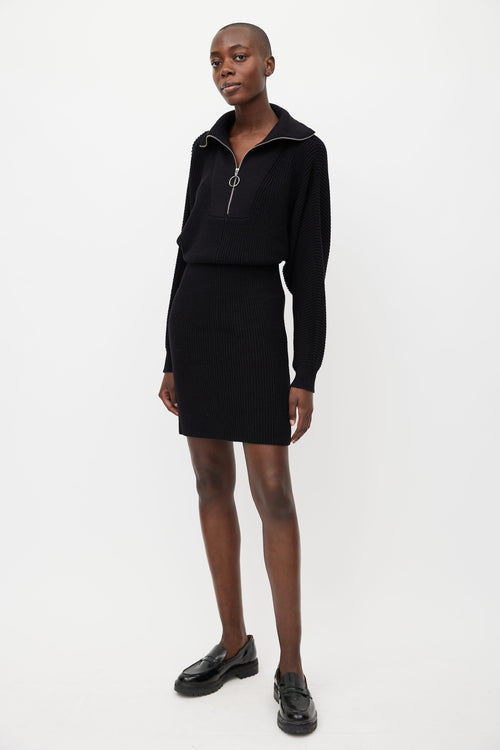 Staud Black Kirby Ribbed Knit Dress