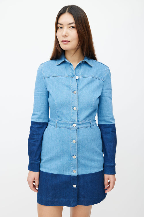 Stella McCartney Blue Two-Tone Denim Long Sleeve Dress