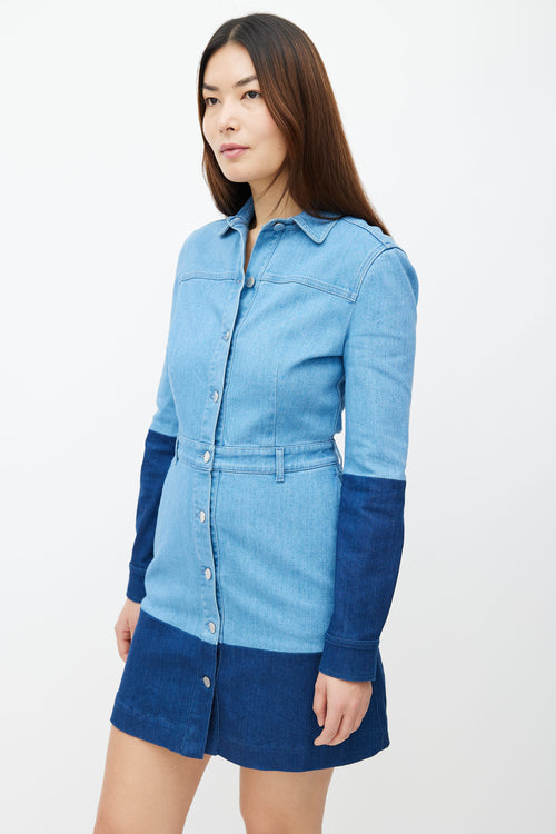 Stella McCartney Blue Two-Tone Denim Long Sleeve Dress