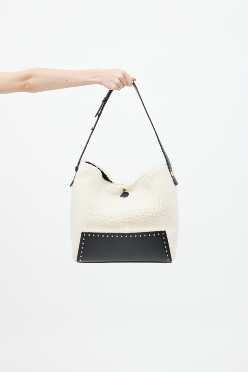 Stella McCartney Cream 
Black Eco Alter Nappa Shearling Popper Bucket Bag