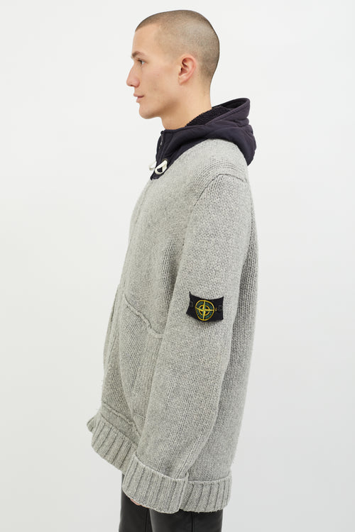 Stone Island Grey 
Navy Wool Hooded Zip Up Sweater