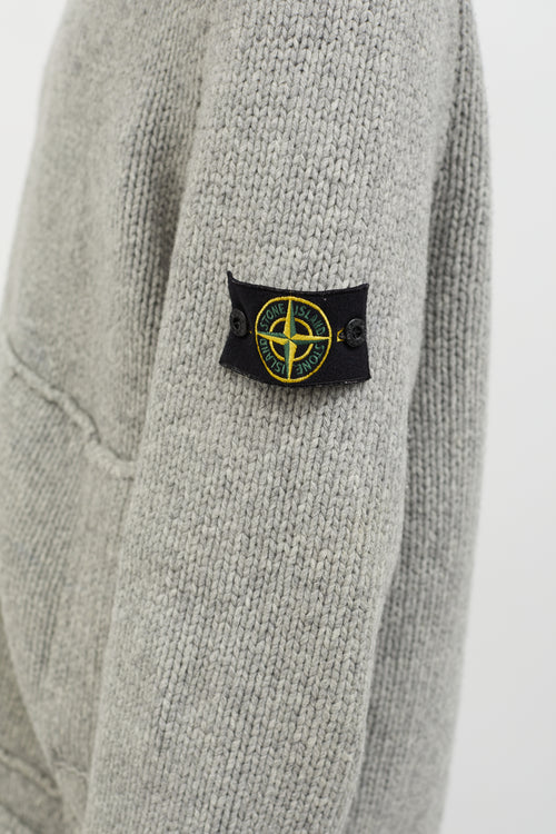 Stone Island Grey 
Navy Wool Hooded Zip Up Sweater