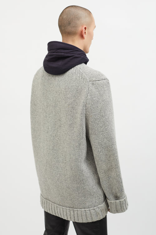 Stone Island Grey 
Navy Wool Hooded Zip Up Sweater