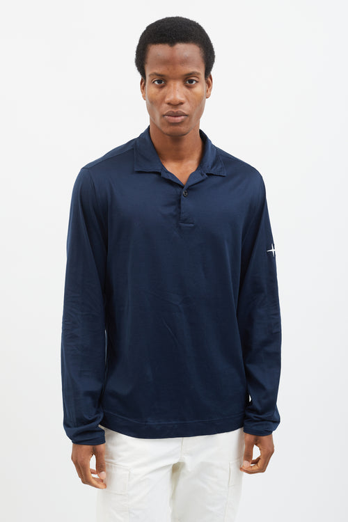 Stone Island Navy Polo Long Sleeve  Shirt