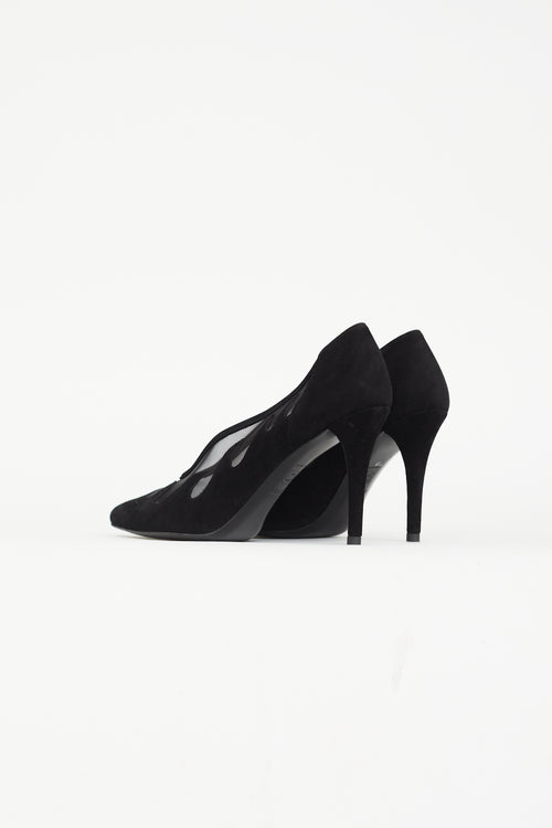 Stuart Weitzman Black Suede 
Mesh Flames Pump