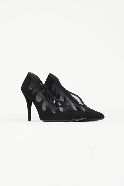 Stuart Weitzman Black Suede 
Mesh Flames Pump