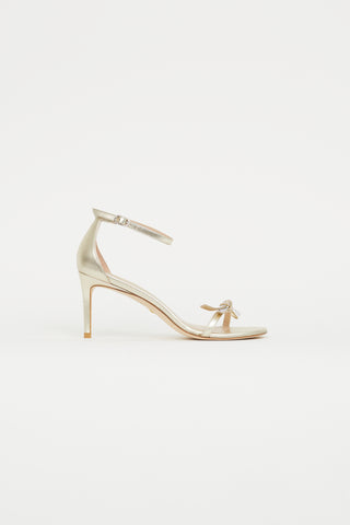 Stuart Weitzman Gold Metallic Leather Nudist Bow Sandal