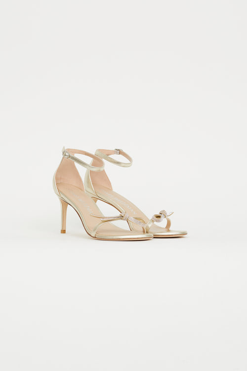 Stuart Weitzman Gold Metallic Leather Nudist Bow Sandal