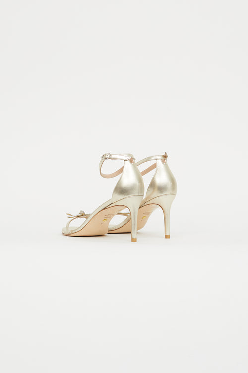 Stuart Weitzman Gold Metallic Leather Nudist Bow Sandal