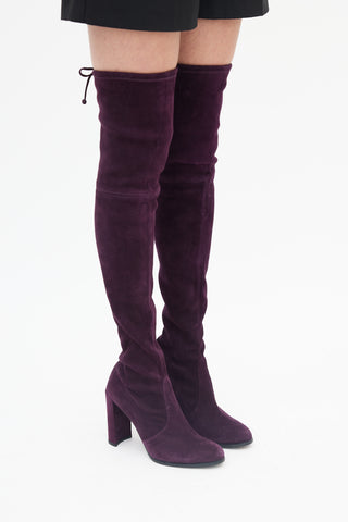 Stuart Weitzman Purple Suede Highland Over The Knee Boot