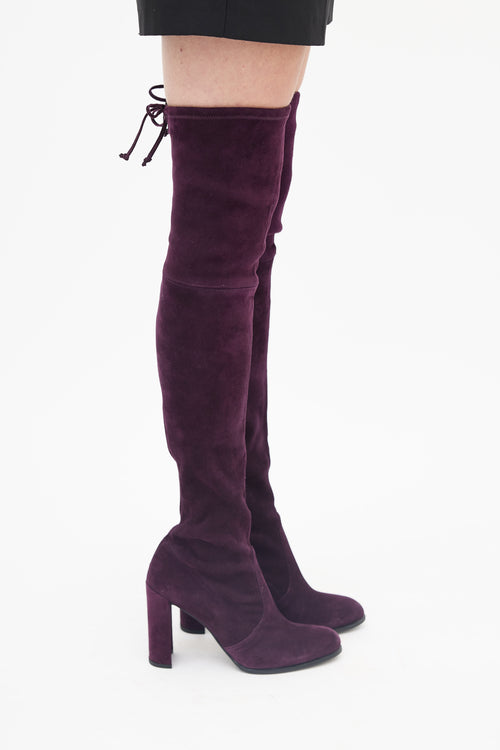 Stuart Weitzman Purple Suede Highland Over The Knee Boot