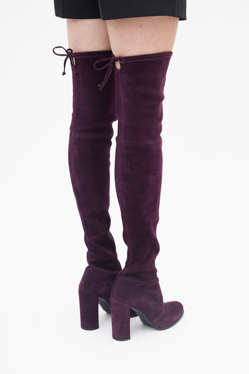 Stuart Weitzman Purple Suede Highland Over The Knee Boot