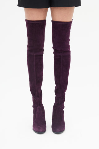 Stuart Weitzman Purple Suede Highland Over The Knee Boot