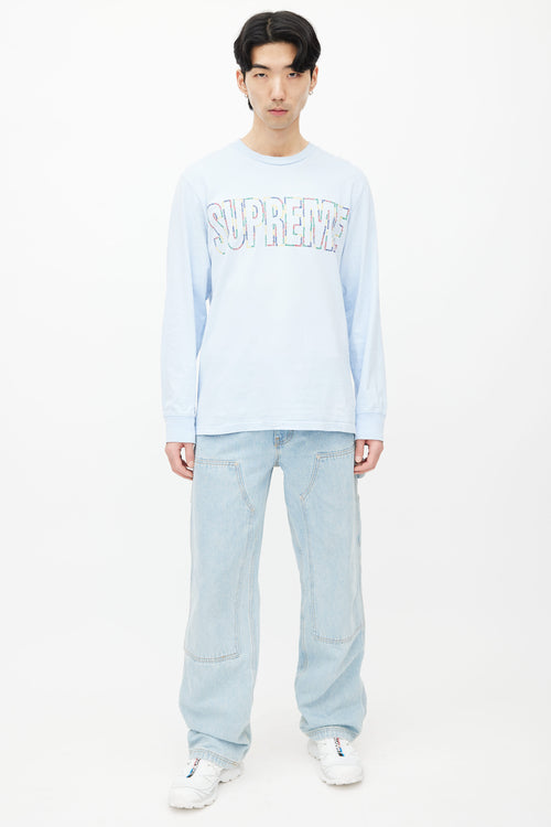 Supreme Light Blue Embroidered Logo Long Sleeve Top