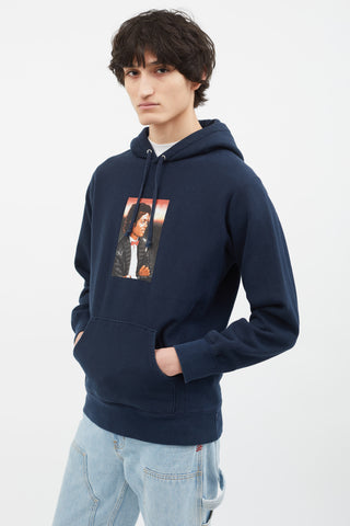 Supreme Navy Cotton MJ Graphic Print Hoodie Sweater