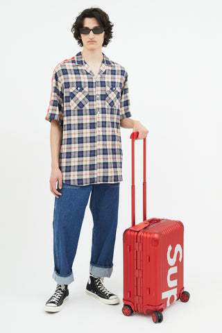 Rimowa x Supreme 45L Red 
White Logo Hard Case Topas Luggage