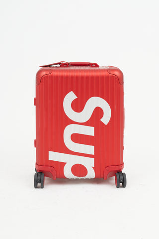 Rimowa x Supreme 45L Red 
White Logo Hard Case Topas Luggage