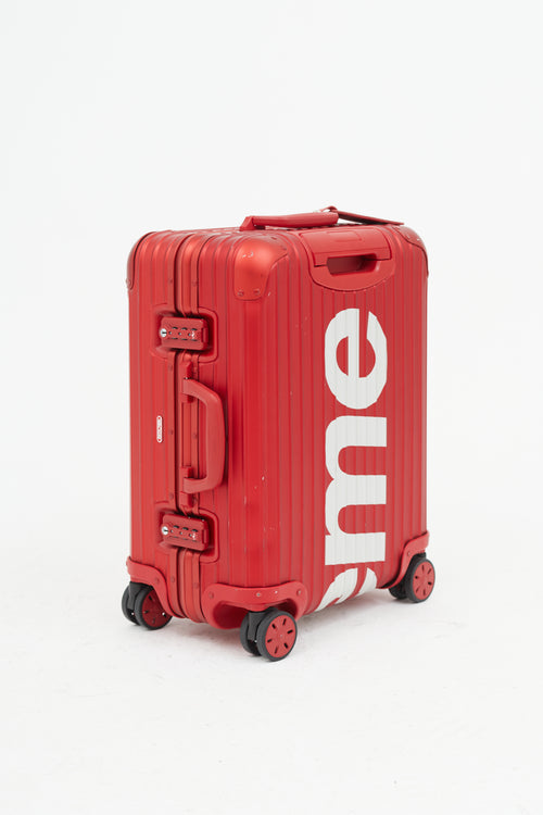 Rimowa x Supreme 45L Red 
White Logo Hard Case Topas Luggage