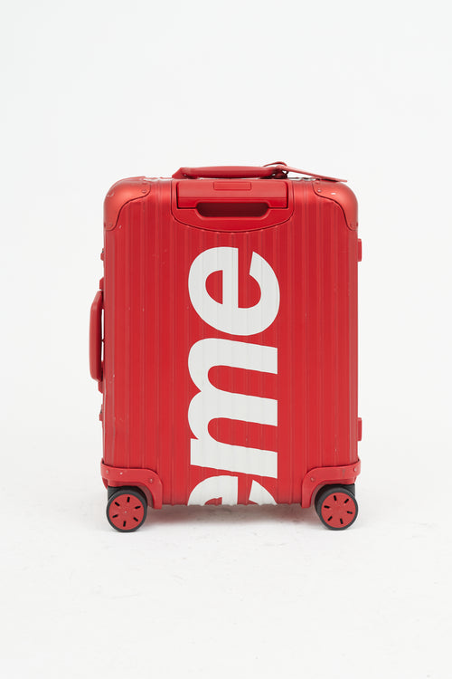 Rimowa x Supreme 45L Red 
White Logo Hard Case Topas Luggage