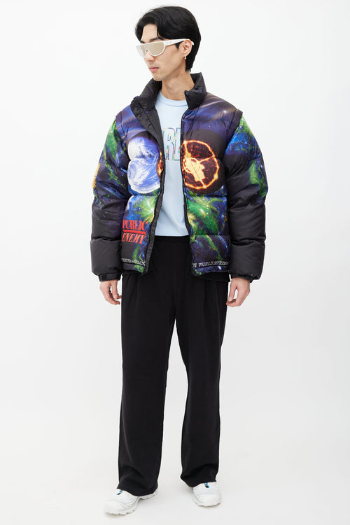 Supreme x Undercover x Public Enemy Black 
Multi Print Puffer Jacket