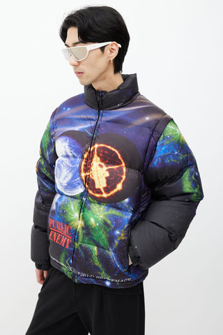 Supreme x Undercover x Public Enemy Black 
Multi Print Puffer Jacket