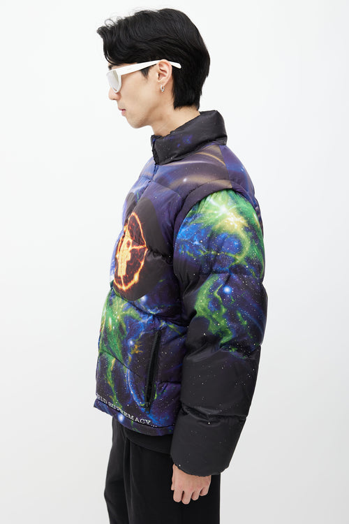 Supreme x Undercover x Public Enemy Black 
Multi Print Puffer Jacket