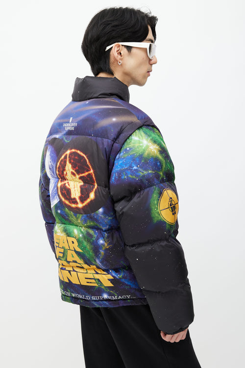 Supreme x Undercover x Public Enemy Black 
Multi Print Puffer Jacket